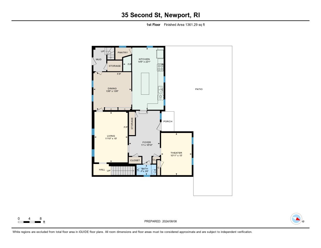 First-floor plan for 35 Second Street, with labeled rooms and a large patio.