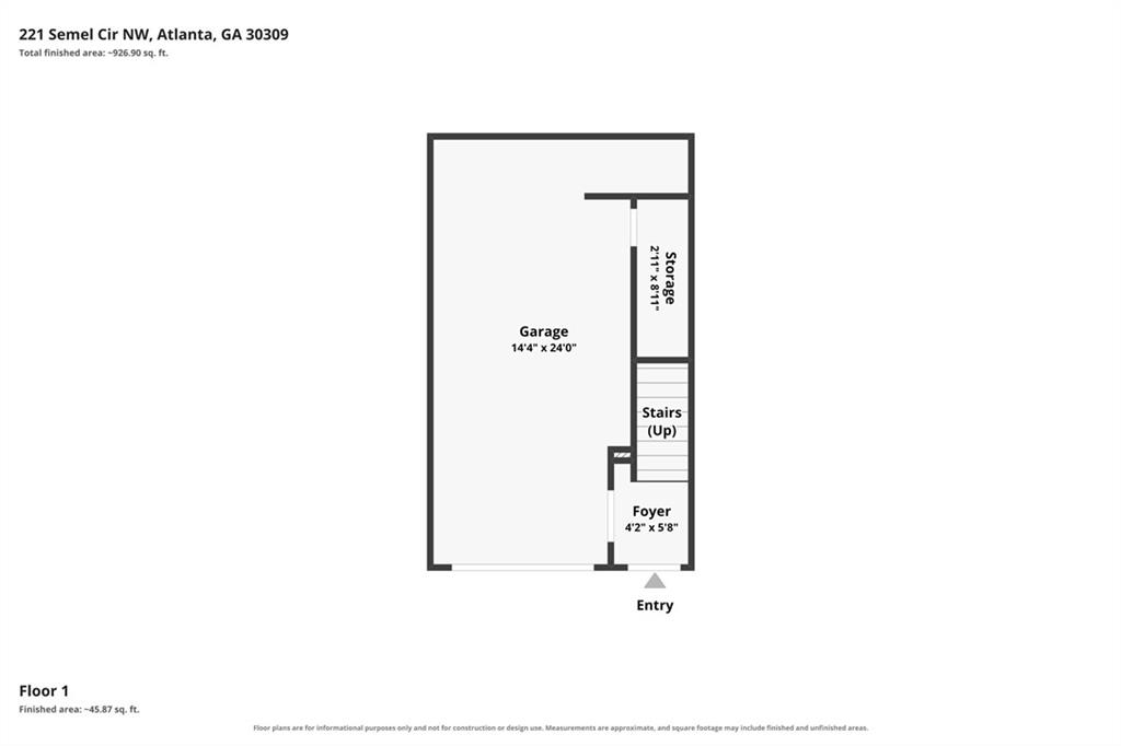 Floor plan showing a garage, storage, stairs, foyer, and entry.