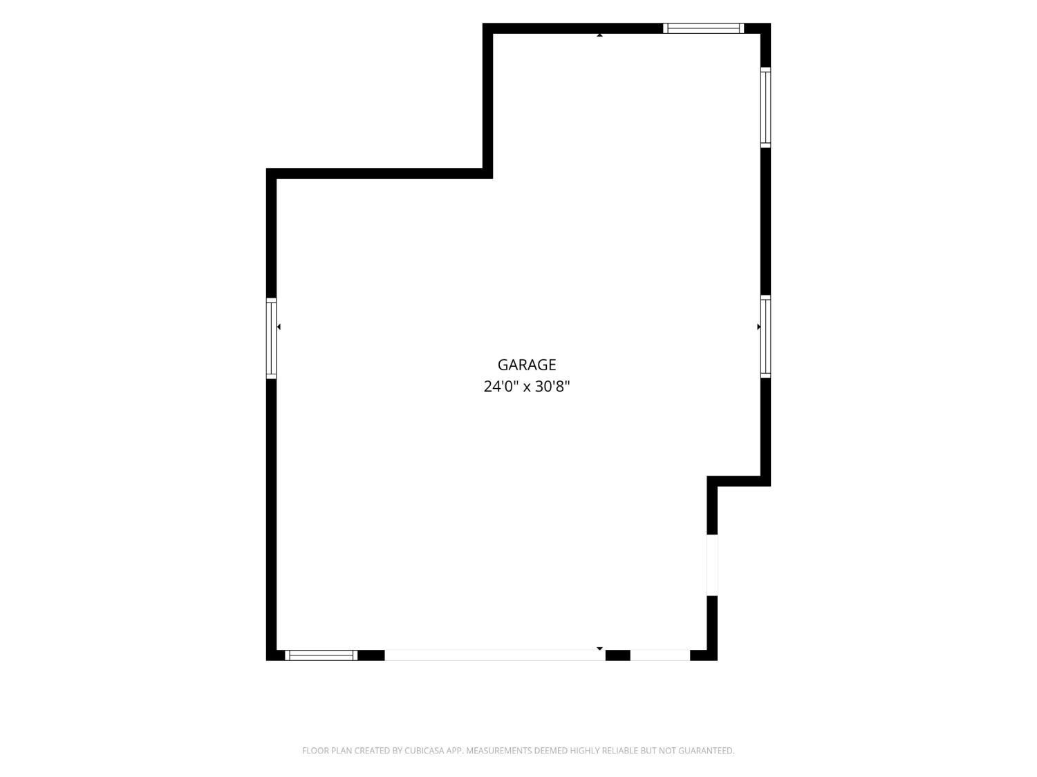 Floor plan of a garage measuring 24 feet by 30 feet 8 inches.
