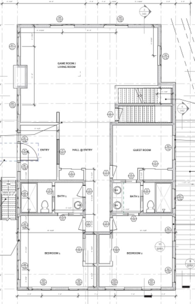 Floor plan with a game room, guest room, two bedrooms, and two bathrooms.