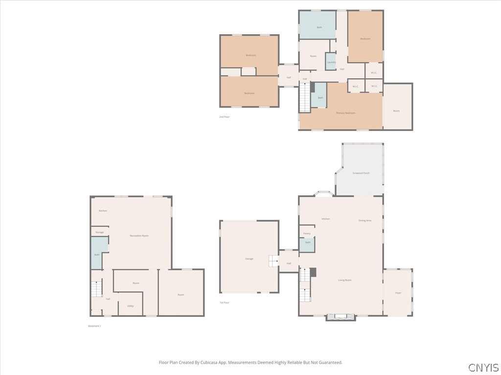 Floor plan showing basement, first-floor, and second-floor layouts.