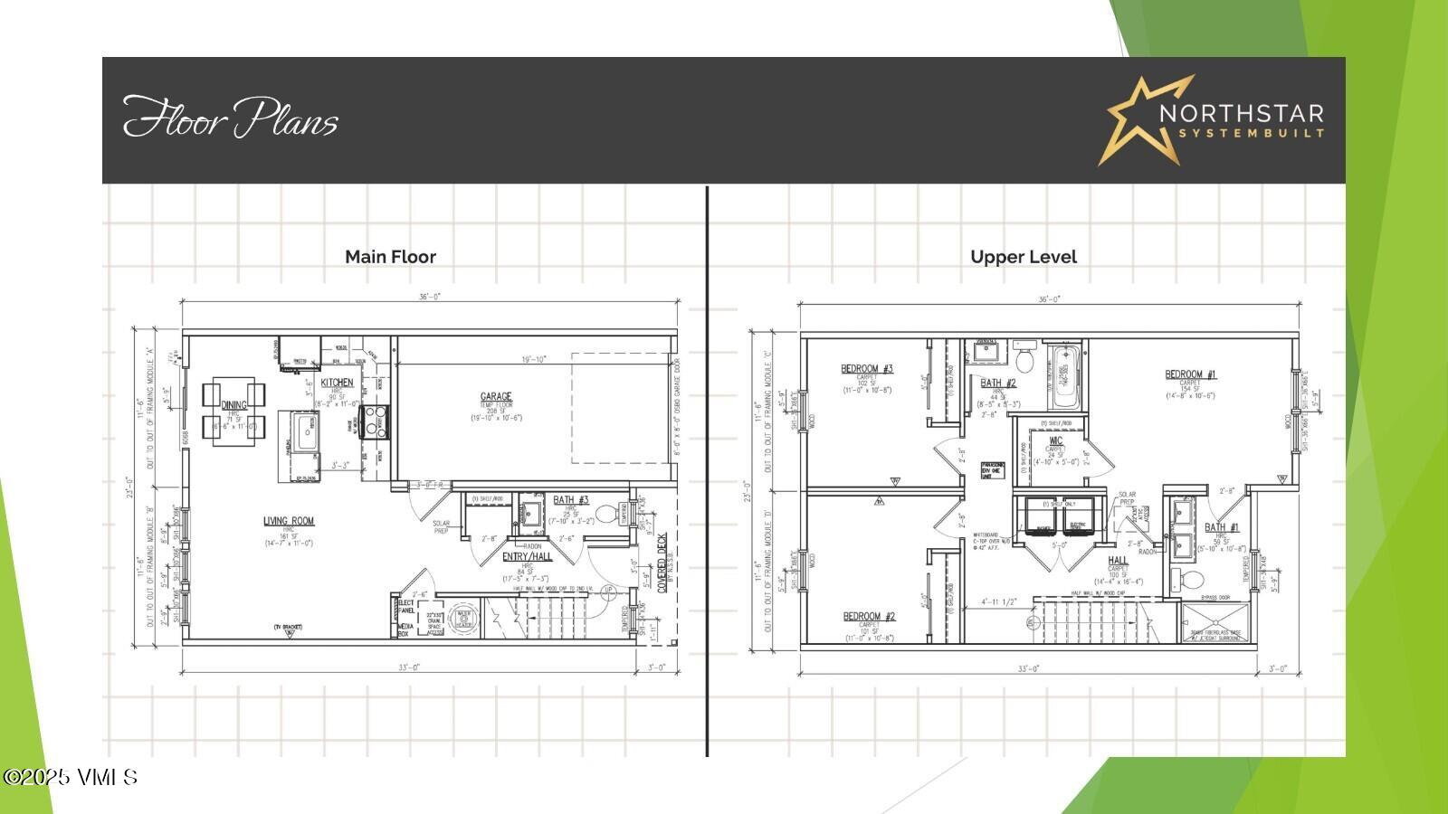 Two-level floor plan showing the main floor and upper level.