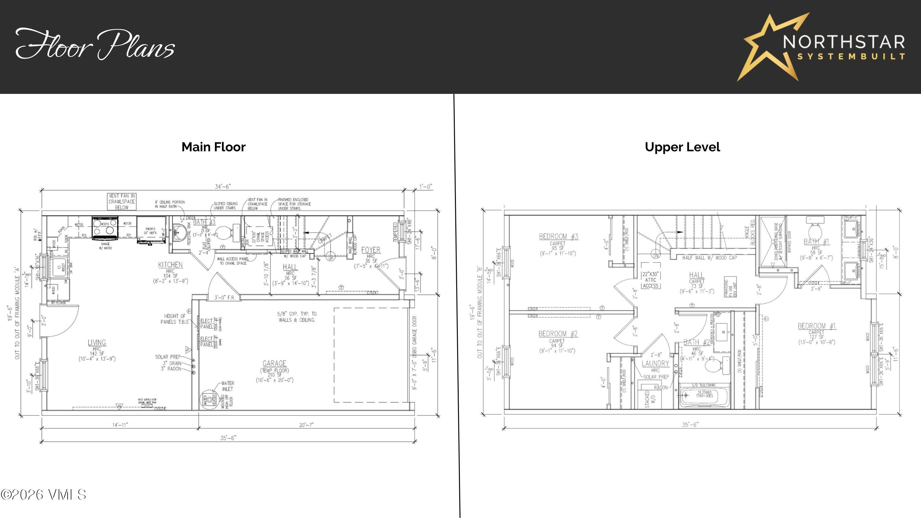 Two-level home floor plan showing the main floor and upper level.