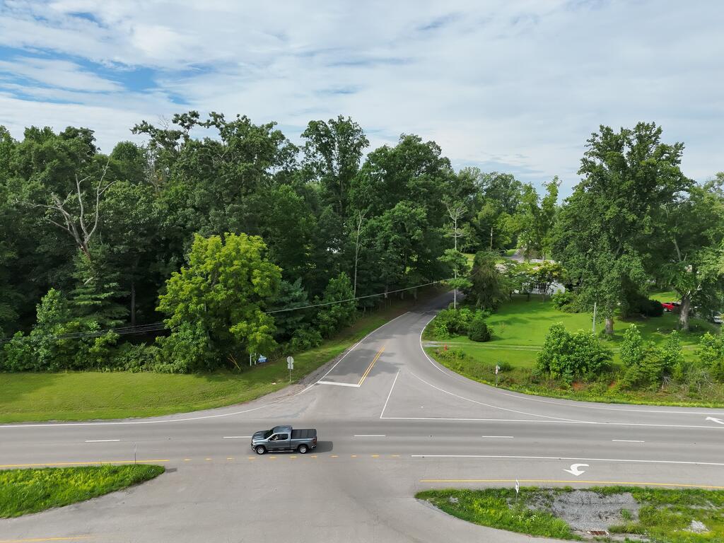 Aerial view of wooded land at the Bethel Road and Highway 58 intersection.