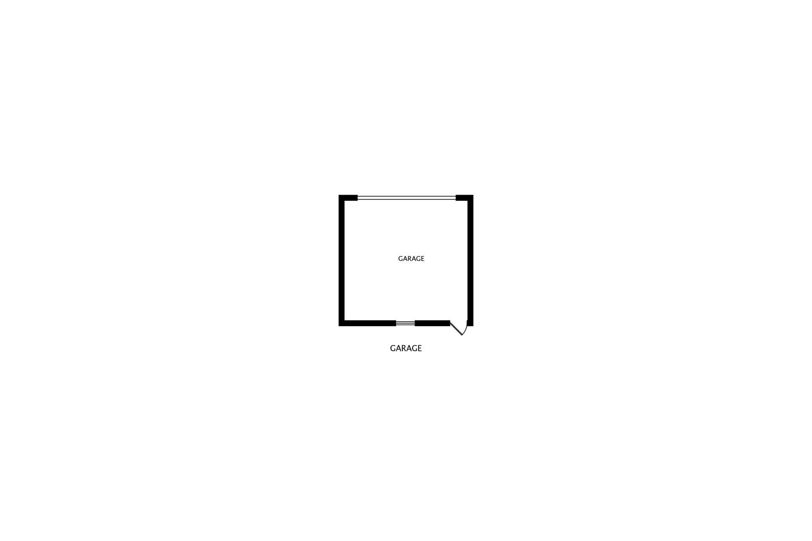 Floor plan showing a rectangular garage with a door opening on the lower-right side.