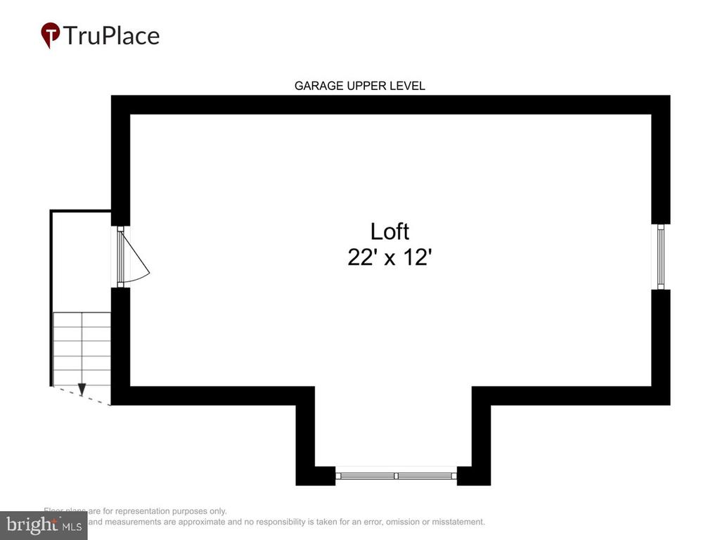 Garage upper-level floor plan showing a 22-by-12-foot loft and stairs.