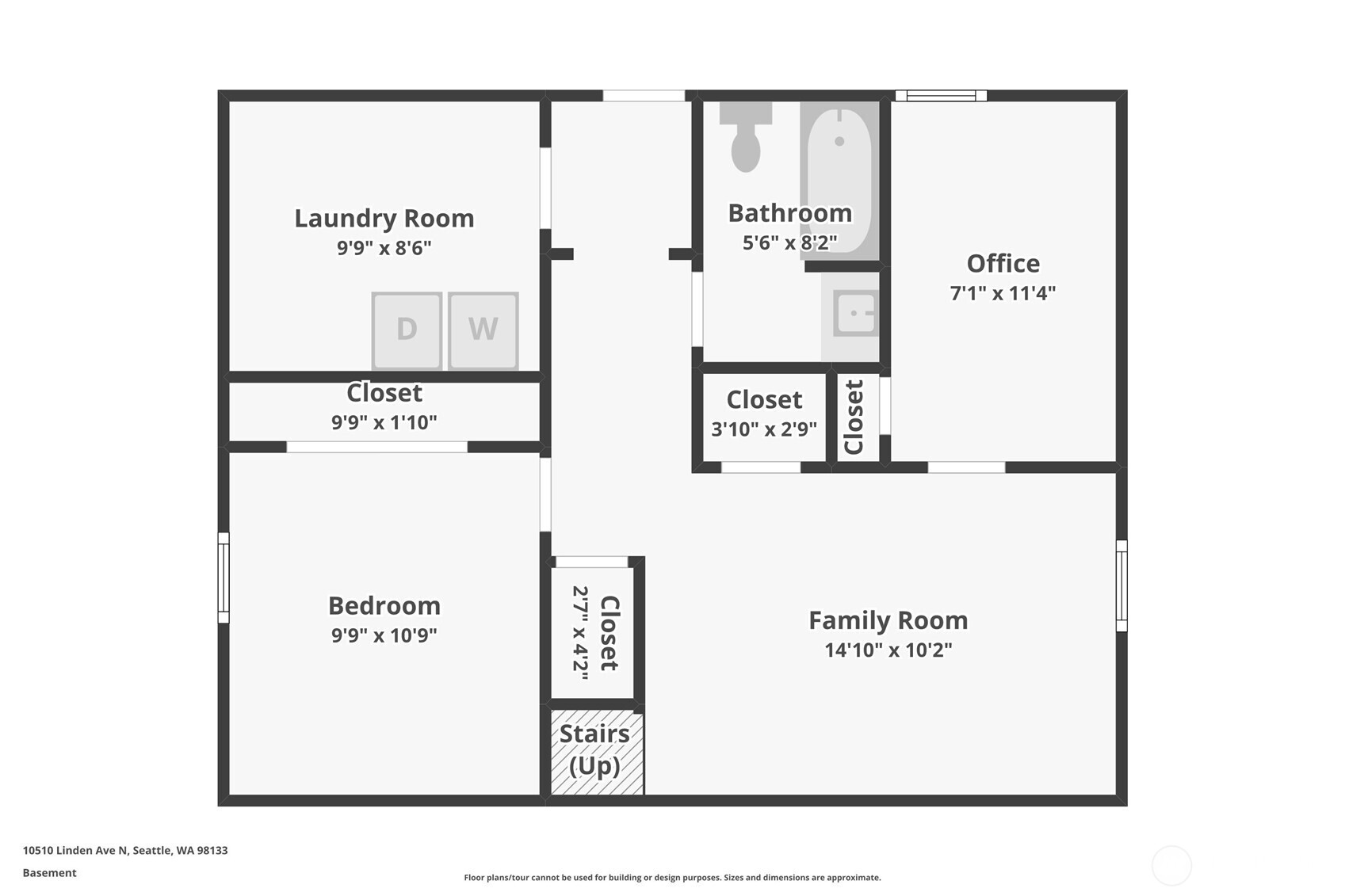 Basement floor plan showing a laundry room, bedroom, bathroom, office, and family room.