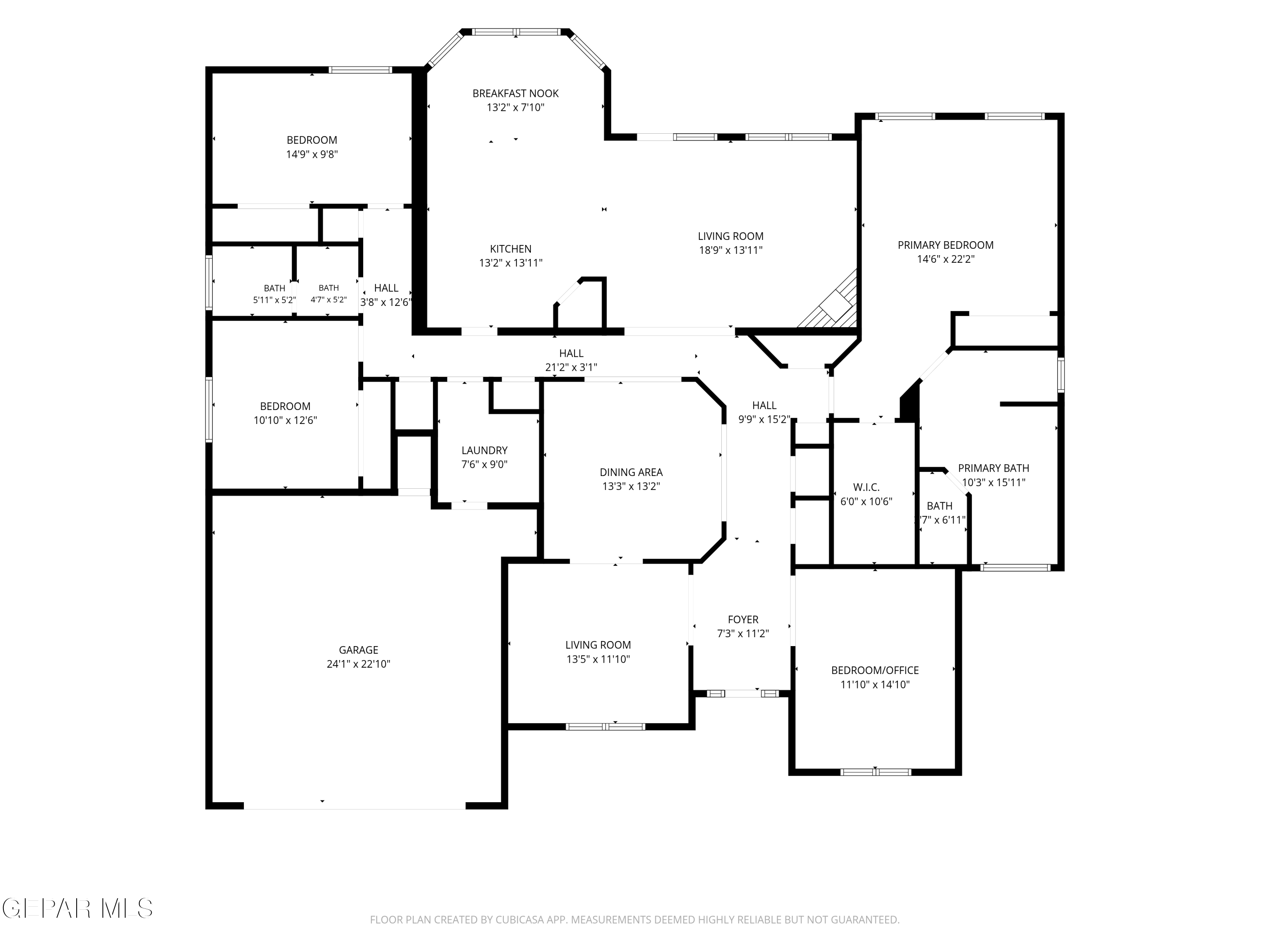 Floor plan showing bedrooms, living areas, kitchen, bathrooms, laundry, foyer, and garage.