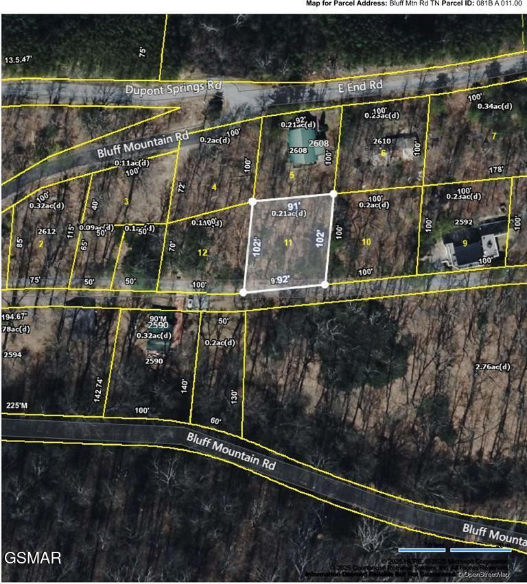 Map highlighting parcel 11 on Bluff Mountain Road.