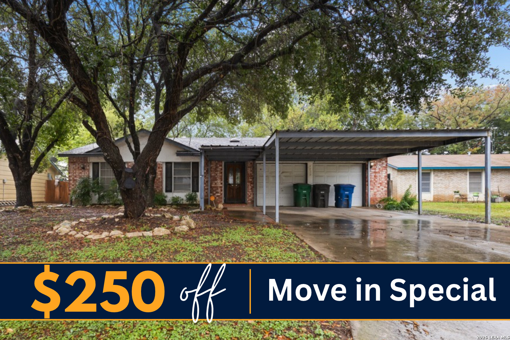 Home promotion advertising $250 off with a move-in special.