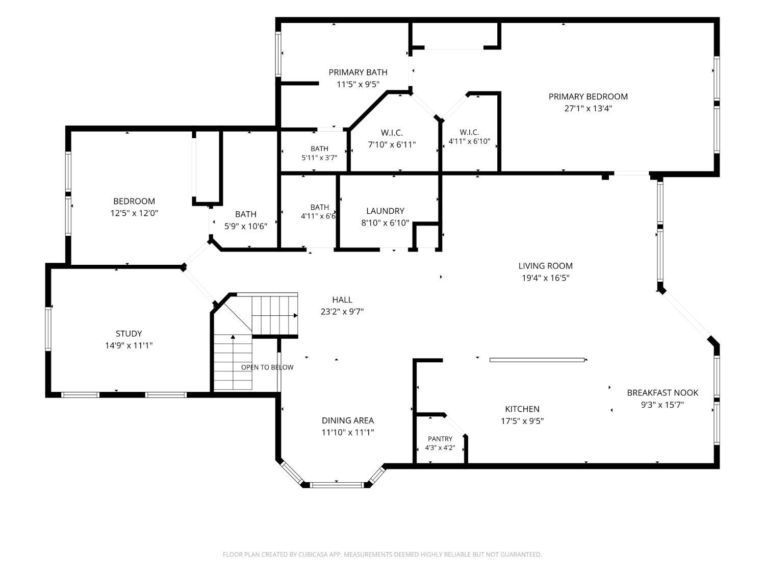 Floor plan for 4425 Waters Edge Lane, showing labeled rooms and dimensions.