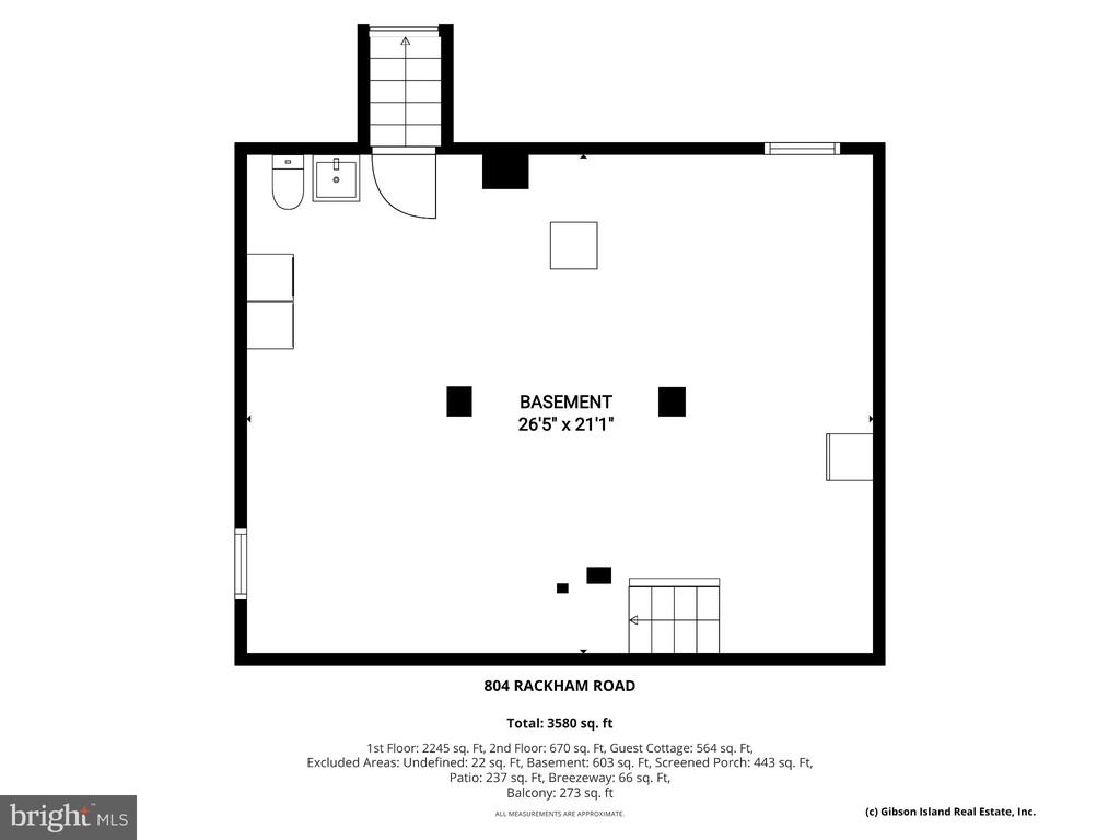 Basement floor plan for 804 Rackham Road, labeled 26 feet 5 inches by 21 feet 1 inch.