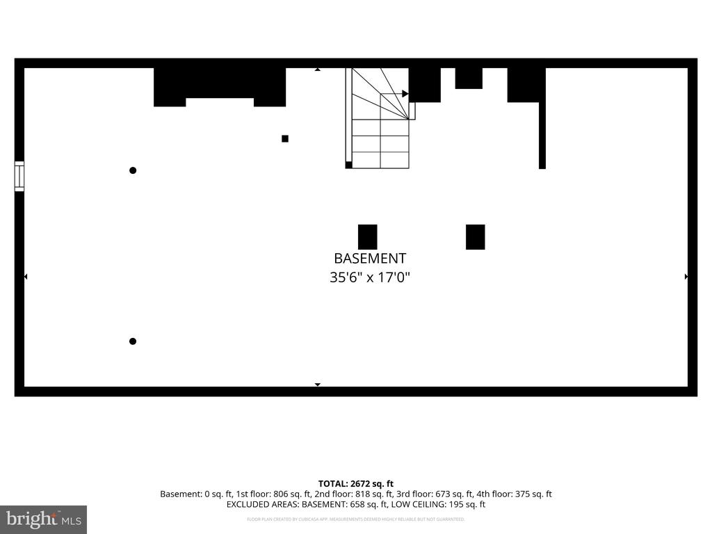 Basement floor plan showing an open rectangular space and stairs, labeled 35 feet 6 inches by 17 feet.