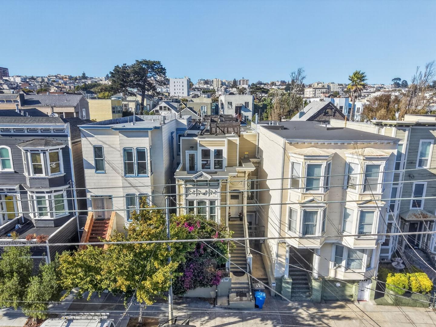 2568 Sutter Street residence among neighboring San Francisco homes, seen from above.