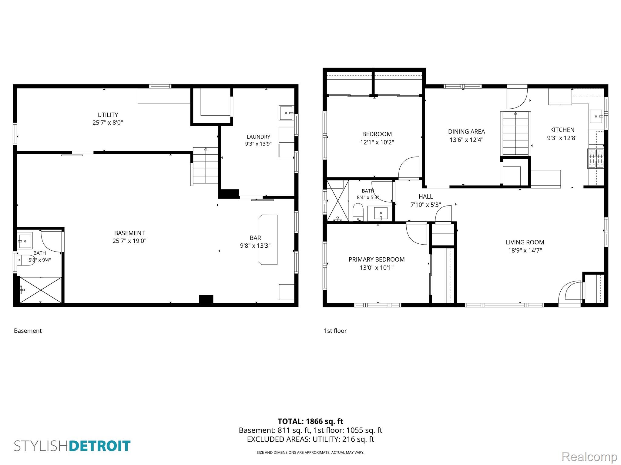 Floor plan showing the basement and first floor, with room labels and dimensions.