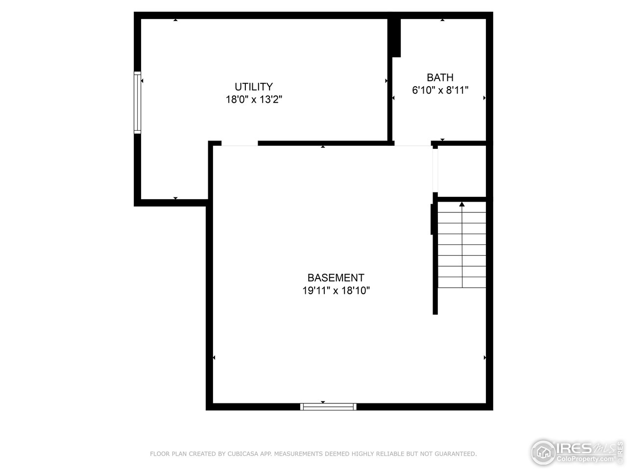 Basement floor plan with a large basement room, utility room, bathroom, and staircase.
