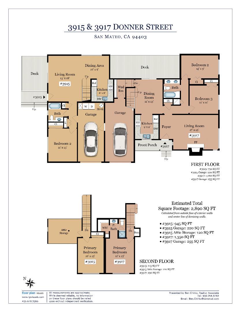 Floor plan for two Donner Street residences, showing first- and second-floor layouts.