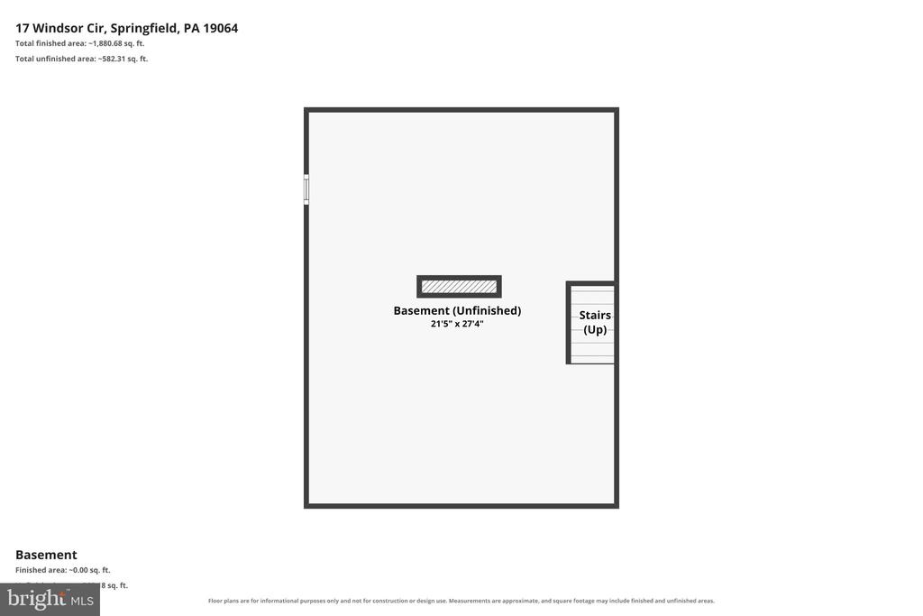Unfinished basement floor plan with stairs and a small window.