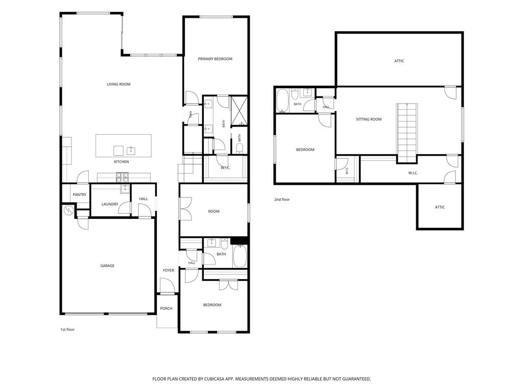 Two-story home floor plan with a garage, multiple bedrooms, and an upstairs sitting room.