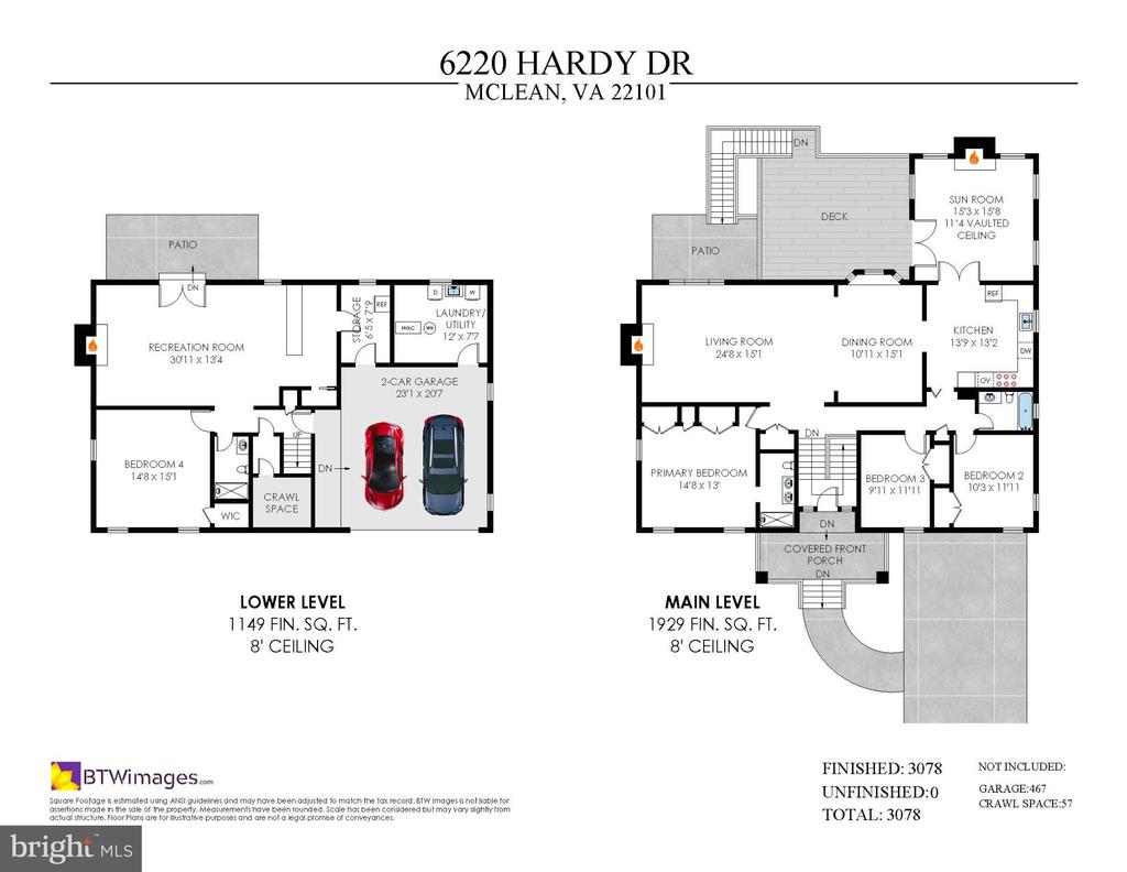 Two-level floor plan showing room layouts for 6220 Hardy Drive.