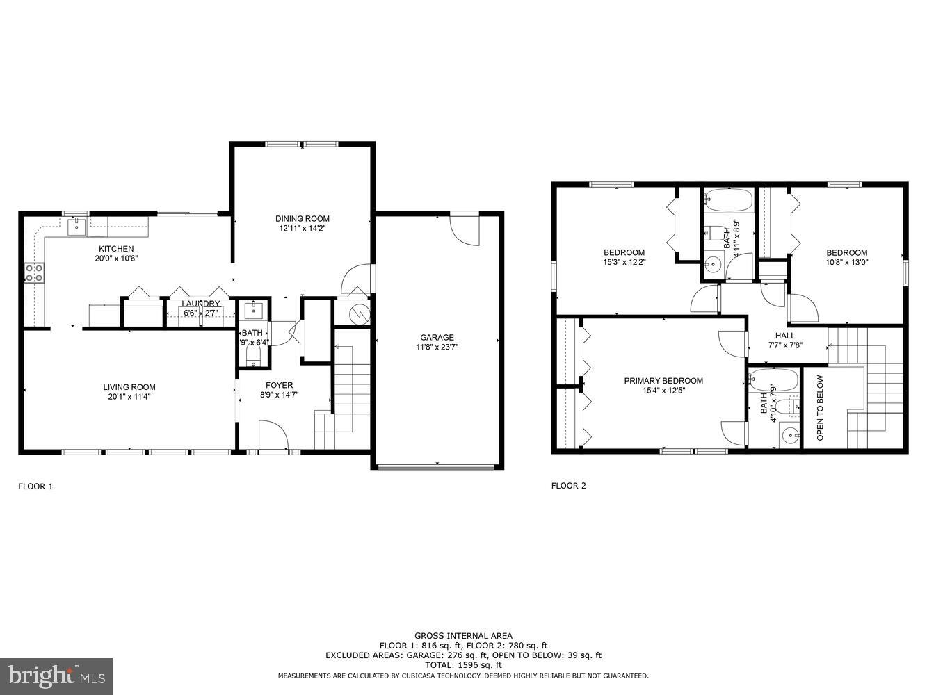 Two-story floor plan with three bedrooms, a garage, and room dimensions.
