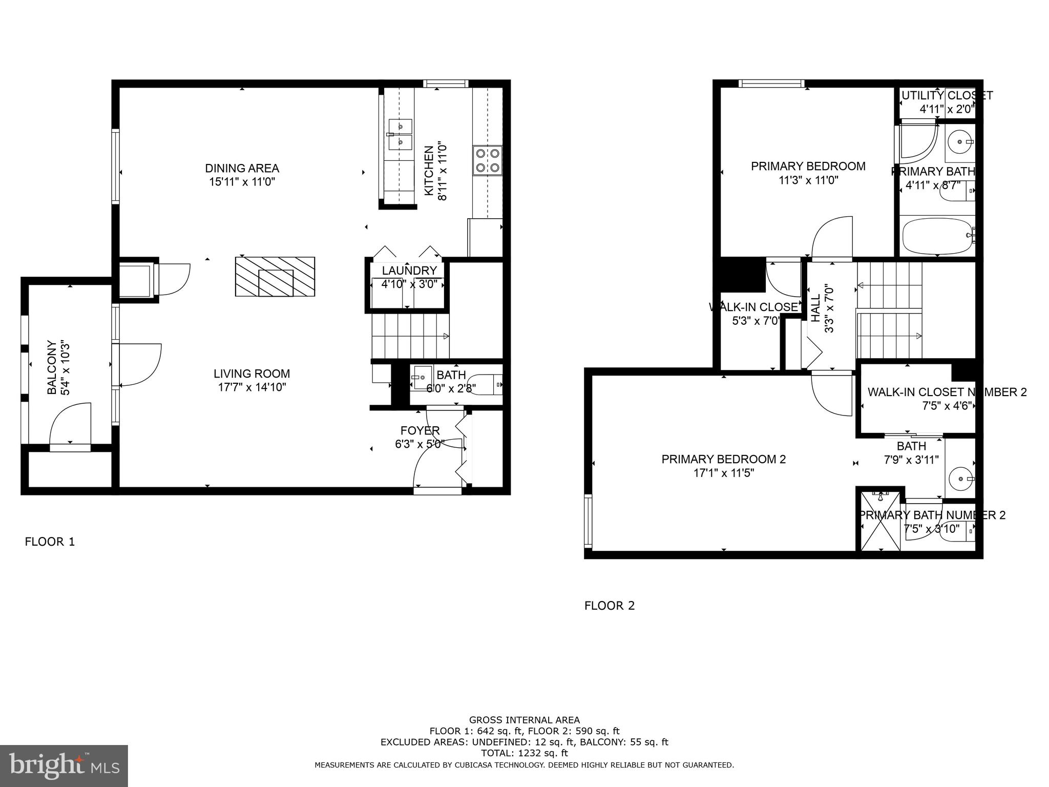 Two-story residence floor plan with labeled rooms, dimensions, and a balcony.