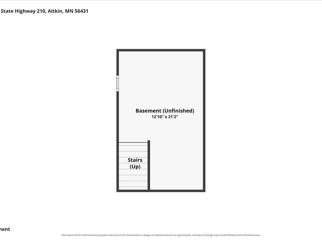 Basement floor plan showing unfinished 12'10" by 21'2" space and stairs up.