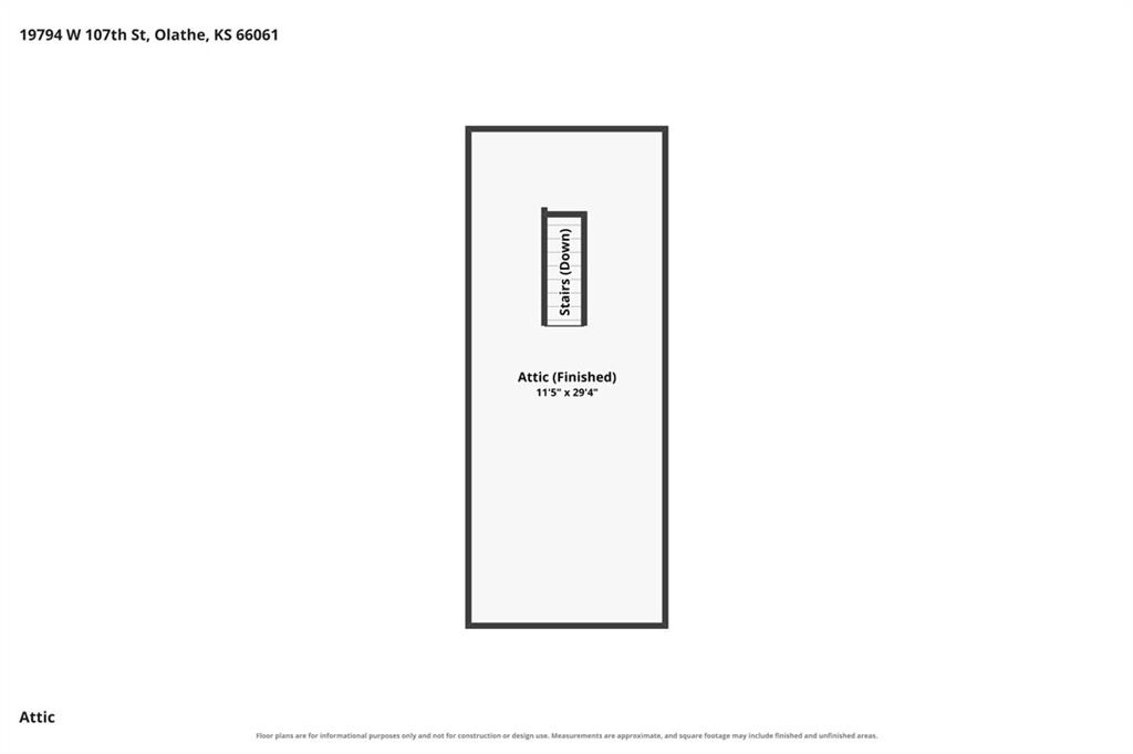 Finished attic floor plan with stairs down, measuring 11 feet 5 inches by 29 feet 4 inches.