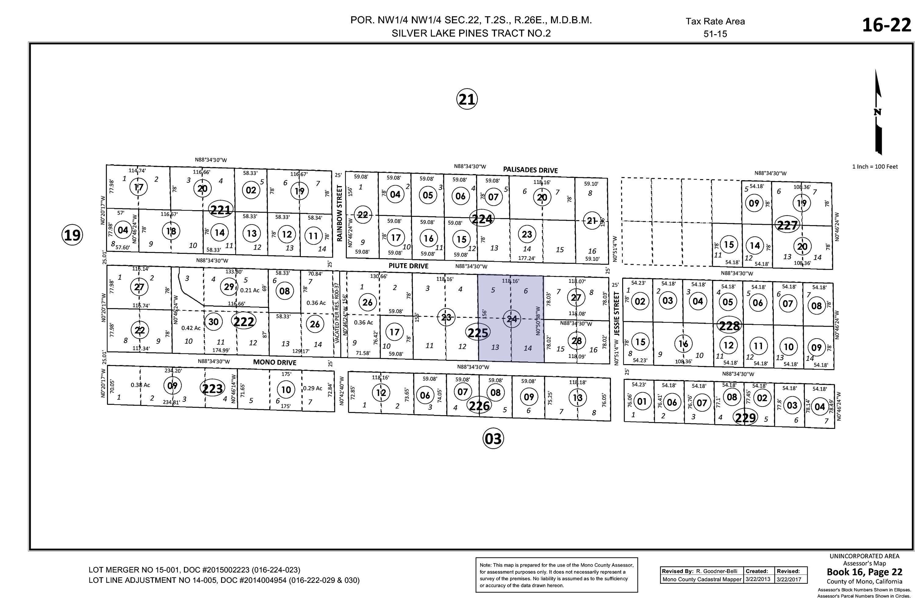 Assessor’s parcel map of Silver Lake Pines Tract No. 2, with numbered lots and streets including Piute Drive.