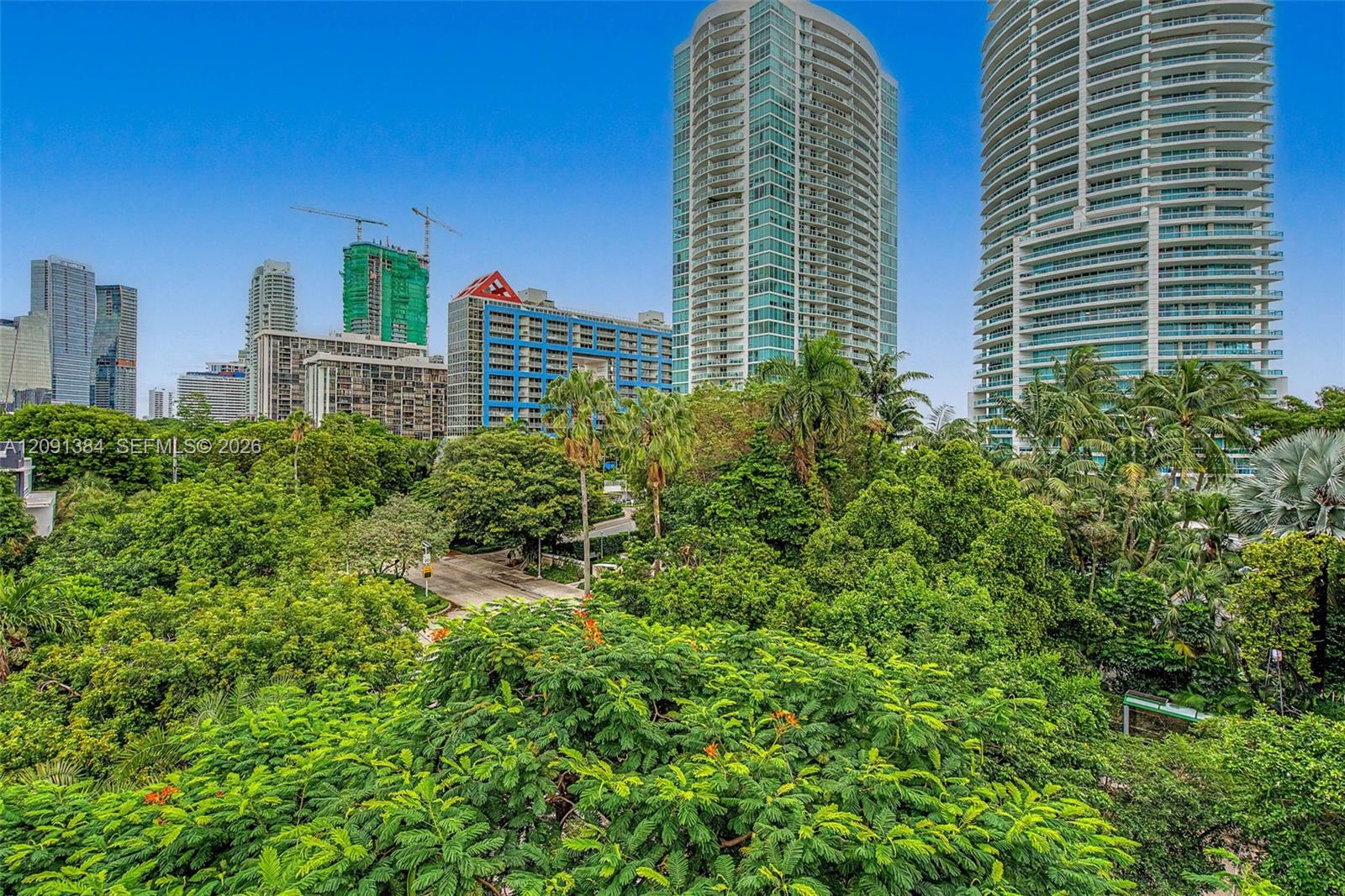 Miami high-rise condos rise above lush tropical greenery.