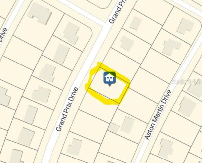 Map highlighting a property on Grand Prix Drive near Aston Martin Drive.