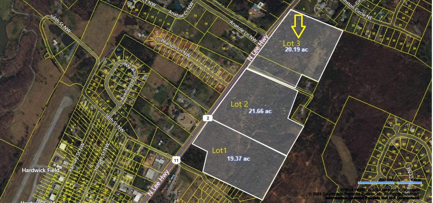 Map of three outlined land lots along N Lee Highway, labeled with their acreage.