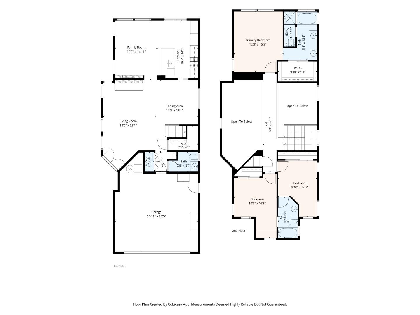 Two-story home floor plan with a first-floor garage and three second-floor bedrooms.