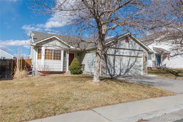 Single-story house with an attached garage and a large leafless tree in front.
