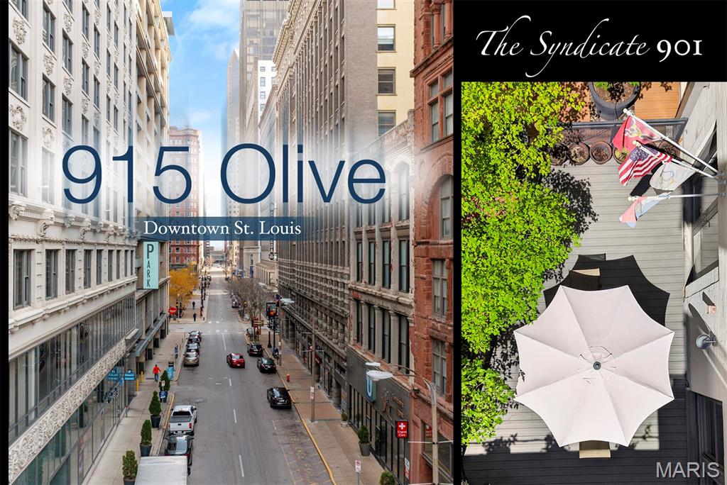 915 Olive in downtown St. Louis, with a view of the urban street and a rooftop patio.