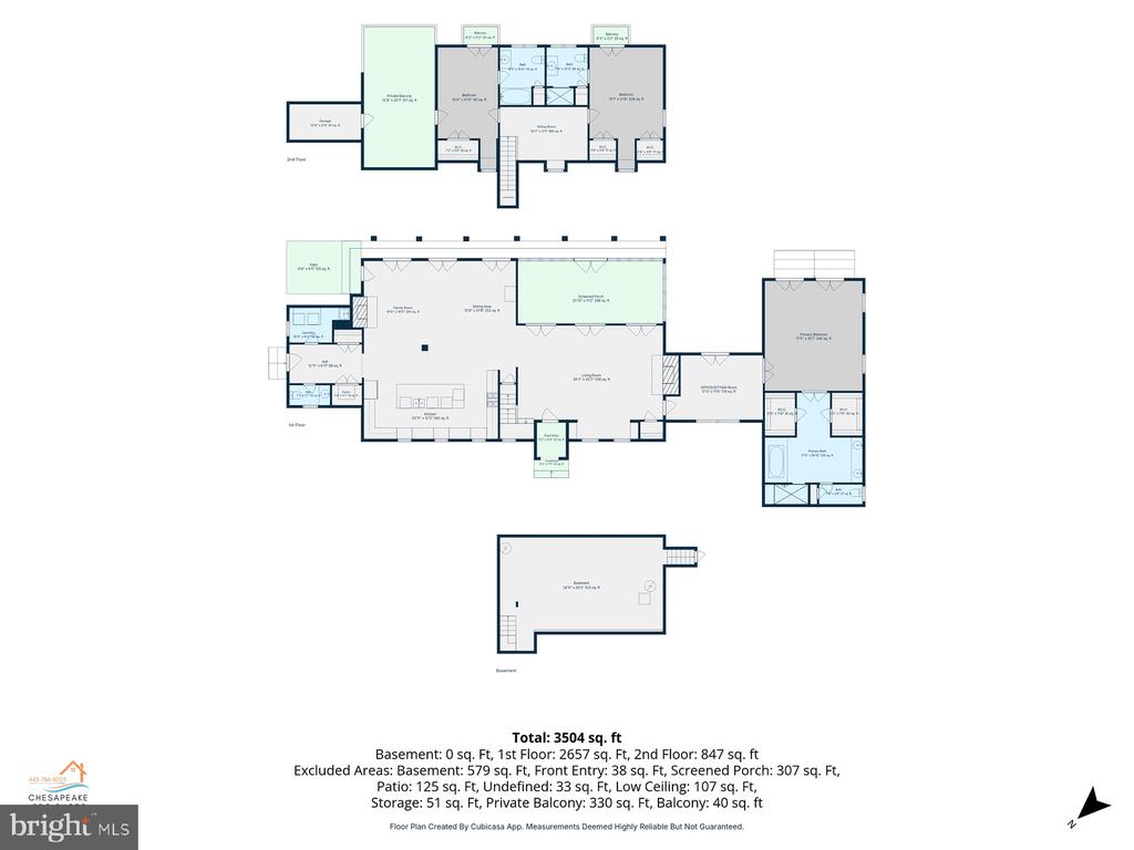 Floor plan showing the home’s first and second floors, basement, and total area of 3,504 square feet.