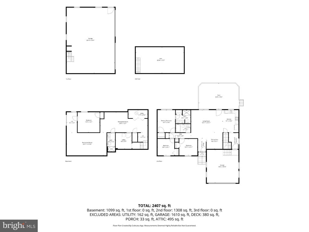 Floor plan showing the basement and second floor, with total area and excluded-space measurements.
