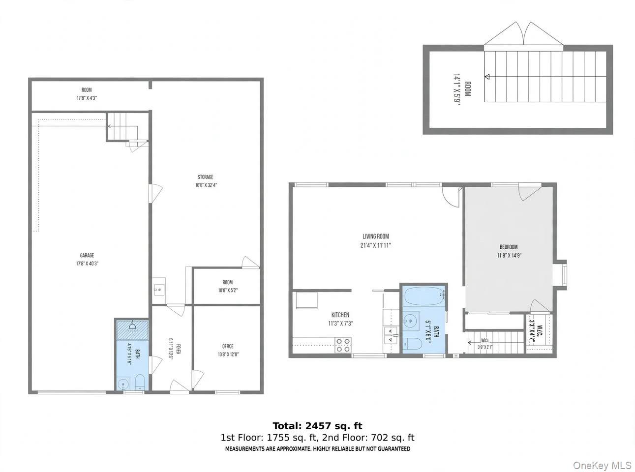 Two-level home floor plan with room labels and dimensions, totaling 2,457 square feet.