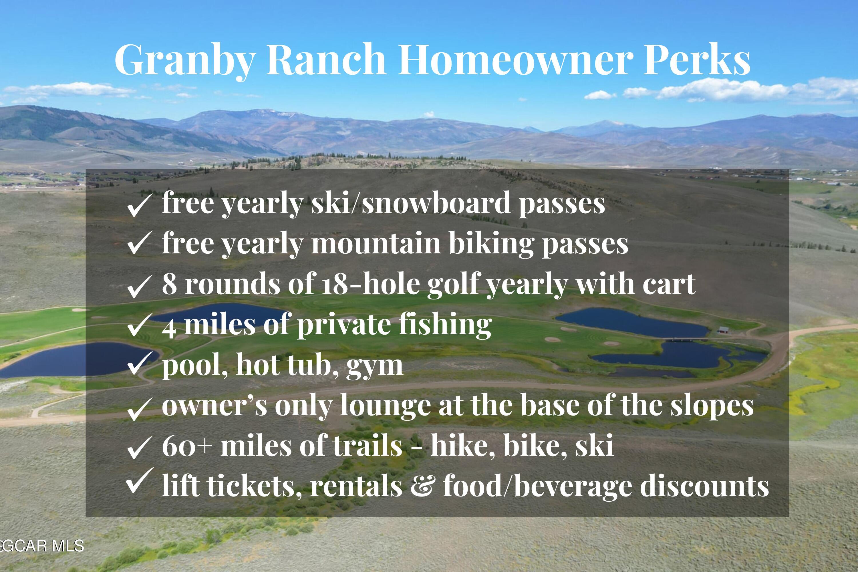 Granby Ranch homeowner perks, including ski passes, golf, fishing, pool access, trails, and discounts.
