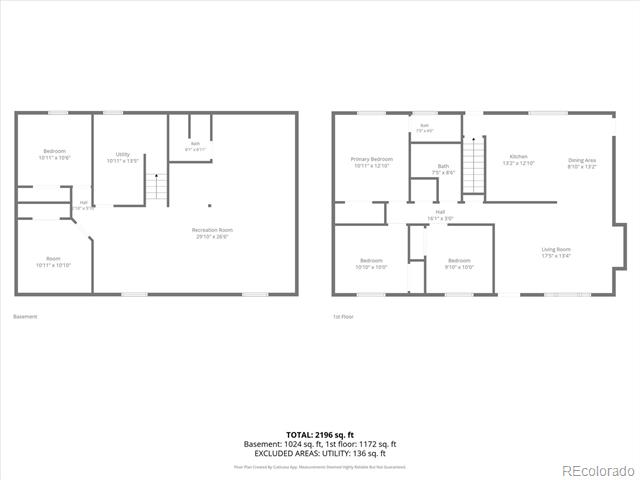 Two-level home floor plan showing room layouts and square footage.